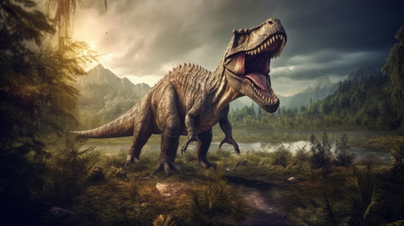 Prehistoric creature or dinosaur in the wild. Generative AIの素材