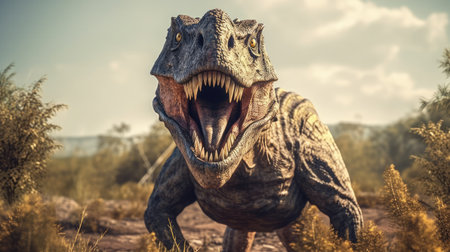 Prehistoric creature or dinosaur in the wild. Generative AIの素材