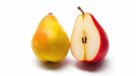 Red yellow pear fruit cut in half. Generative AIの素材