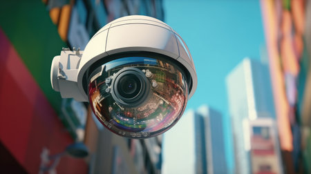 Security camera in the city close-up. Generative AIの素材