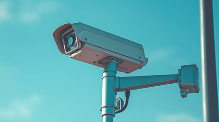 Security camera in the city close-up. Generative AIの素材