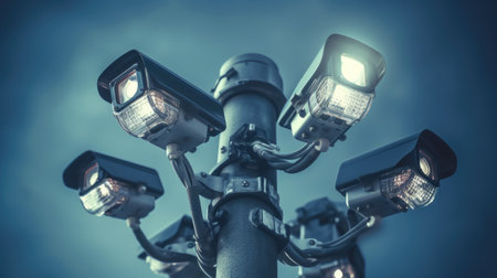 Security camera in the city close-up. Generative AIの素材