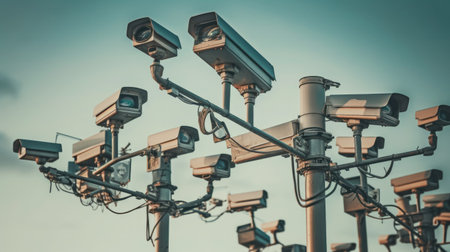 Security camera in the city close-up. Generative AIの素材