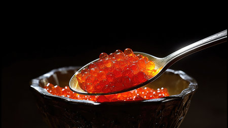 Spoonful of red caviar. Generative AIの素材