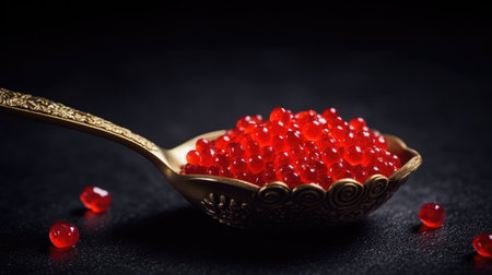 Spoonful of red caviar. Generative AIの素材