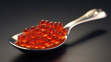 Spoonful of red caviar. Generative AIの素材