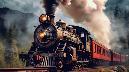 Steam engine train. Generative AIの素材