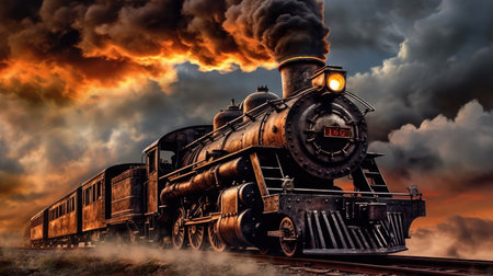 Steam engine train. Generative AIの素材