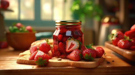 Strawberry jam and fresh berries. Generative AIの素材