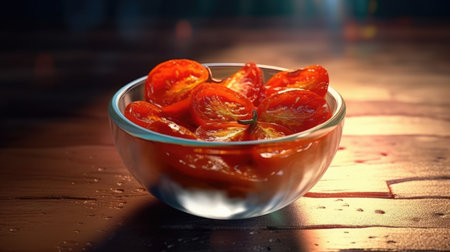 Sun dried tomatoe. Pickled tomatoes in bowl. Generative AIの素材