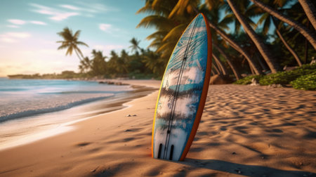 Surfboard on tropical beach. Generative AIの素材