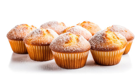 Sweet vanilla muffins isolated on white background. Generative AIの素材