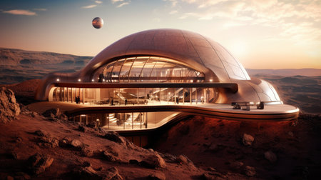 Ultra modern futuristic design of building. Generative AIの素材