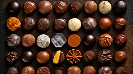 Variety chocolate pralines top view. Generative AIの素材