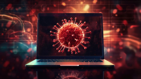 Virus warning alert on computer screen detecte. Generative AIの素材