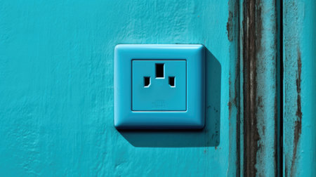 Wall socket on blue wall. Generative AIの素材