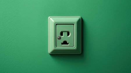 Wall socket on green wall. Generative AIの素材