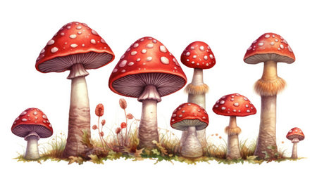 Watercolor mushrooms isolated on a white background. Generative AIの素材