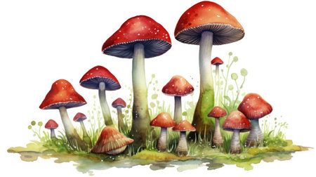 Watercolor mushrooms isolated on a white background. Generative AIの素材