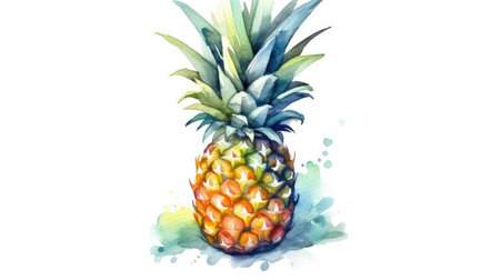 Watercolor pineapple isolated on white background. Generative AIの素材