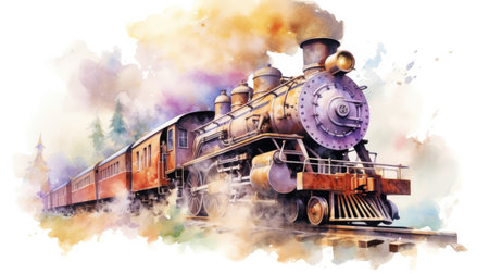 Watercolor Steam engine train background. Generative AIの素材