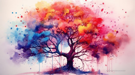 Watercolor tree. Generative AIの素材
