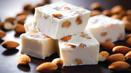 White nougat with almonds. Generative AIの素材