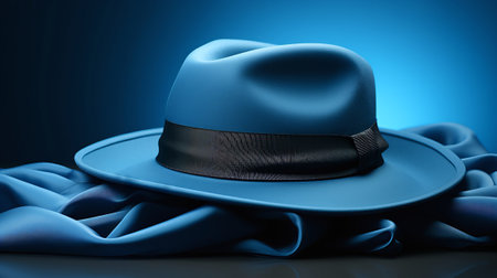 A hat on a blue sheet. Generative AI.の素材