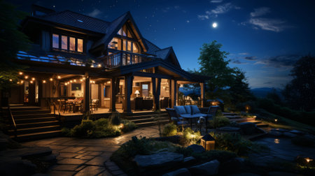 A house in the moonlight. Generative AI.の素材