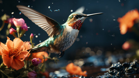 A hummingbird flying next to a flower . 8k ultra realiの素材