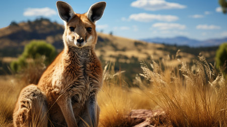 A kangaroo standing on grass. Generative AI.の素材