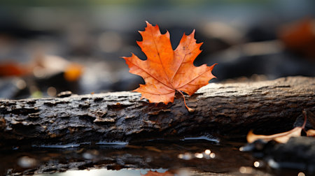 A leaf on a log. Generative AI.の素材