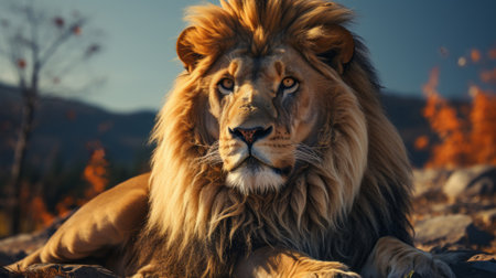 A lion with a mane. Generative AI.の素材