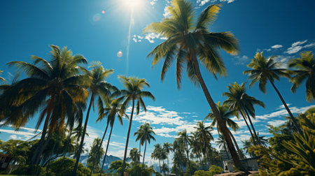 A painting of palm trees in a tropical setting. Generative AI.の素材