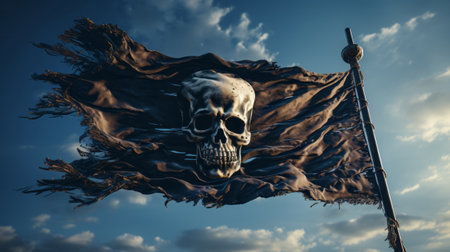 A pirate flag flying in the sky. Generative AI.の素材
