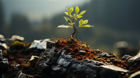 A plant growing out of a rock . 8k ultra realistic. coの素材