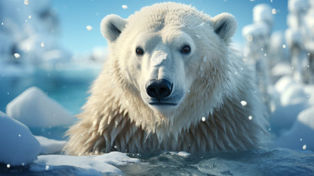 A polar bear looking at the camera. Generative AI.の素材