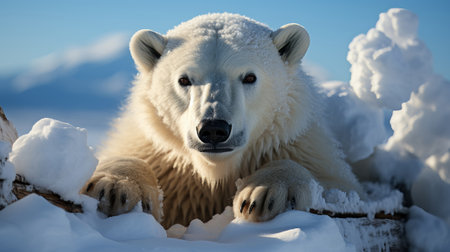 A polar bear looking at the camera. Generative AI.の素材