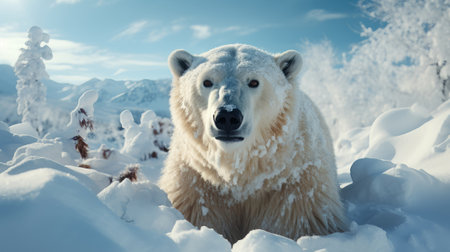 A polar bear looking at the camera. Generative AI.の素材