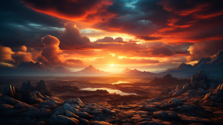A road leading to a sunset. Generative AI.の素材