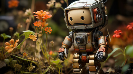 A robot in a garden. Generative AI.の素材