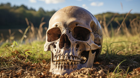 A skeleton of a human skull. Generative AI.の素材