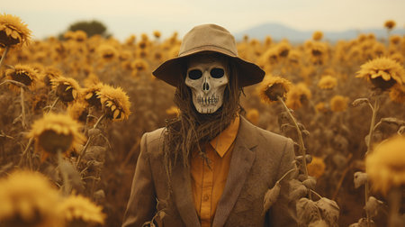 A scarecrow in a field of sunflowers . 8k ultra realisの素材