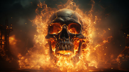 A skull on fire. Generative AI.の素材