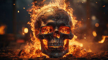 A skull on fire. Generative AI.の素材