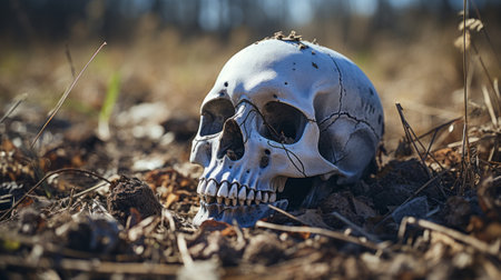 A skull on the ground . Create a captivating 8k Hyperの素材
