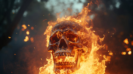 A skull on fire. Generative AI.の素材