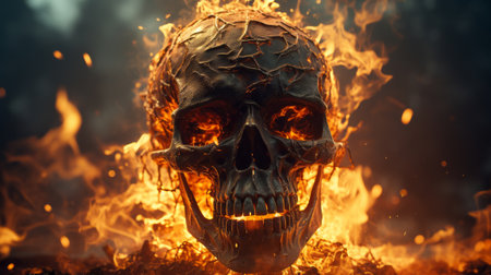 A skull on fire. Generative AI.の素材