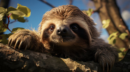 A sloth in a tree. Generative AI.の素材