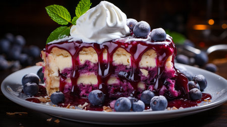 A slice of blueberry pie on a plate . 8k ultra realistの素材